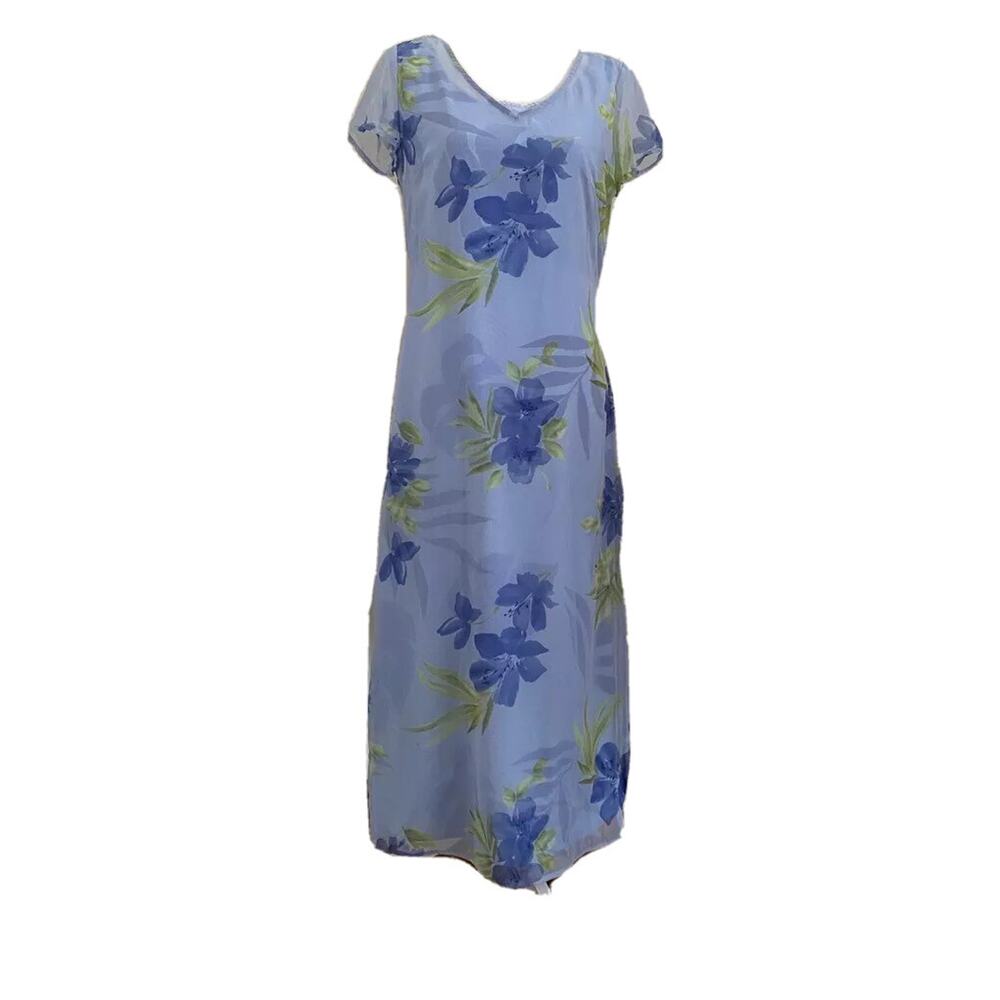 Emma James Maxi Dress Womens 8 Blue Floral Sheer Whimsigoth Fairy Feminine